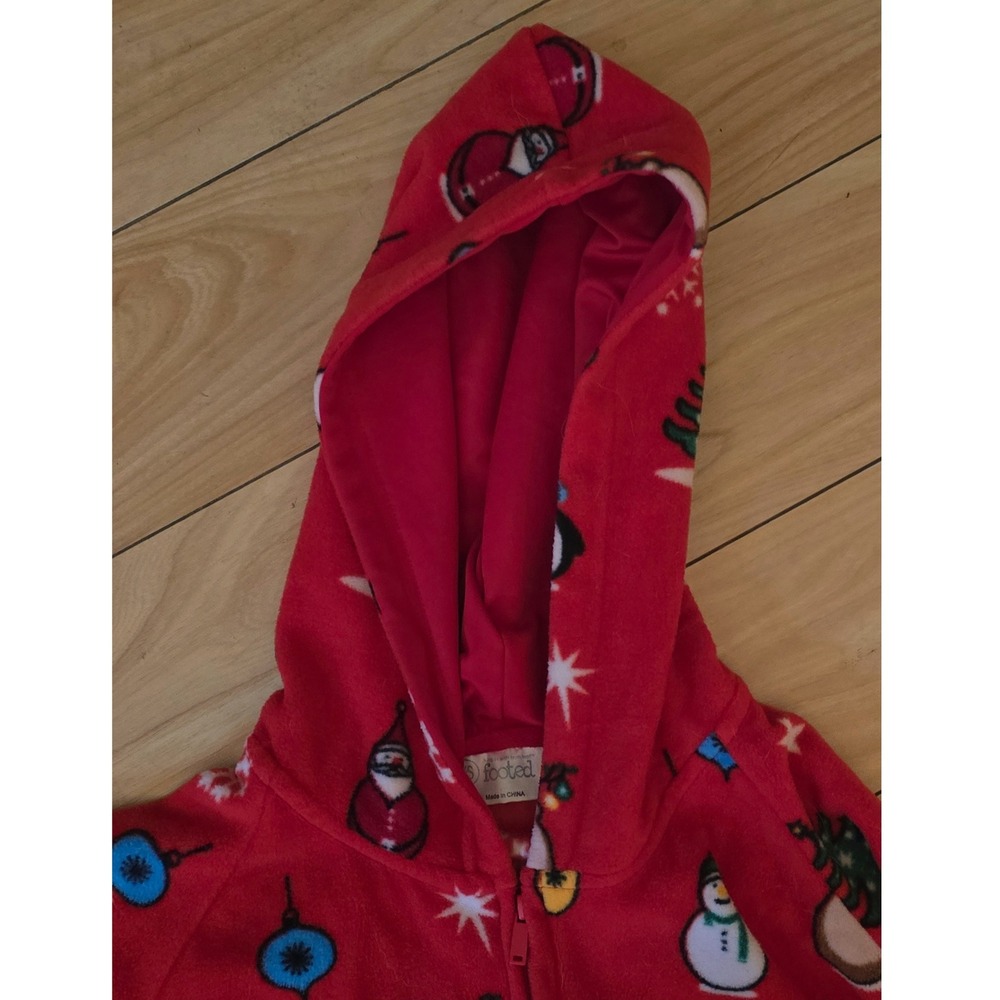 Christmas Fleece Hooded Footed Pajamas Printed Onesie Jumpsuit ‎ XS